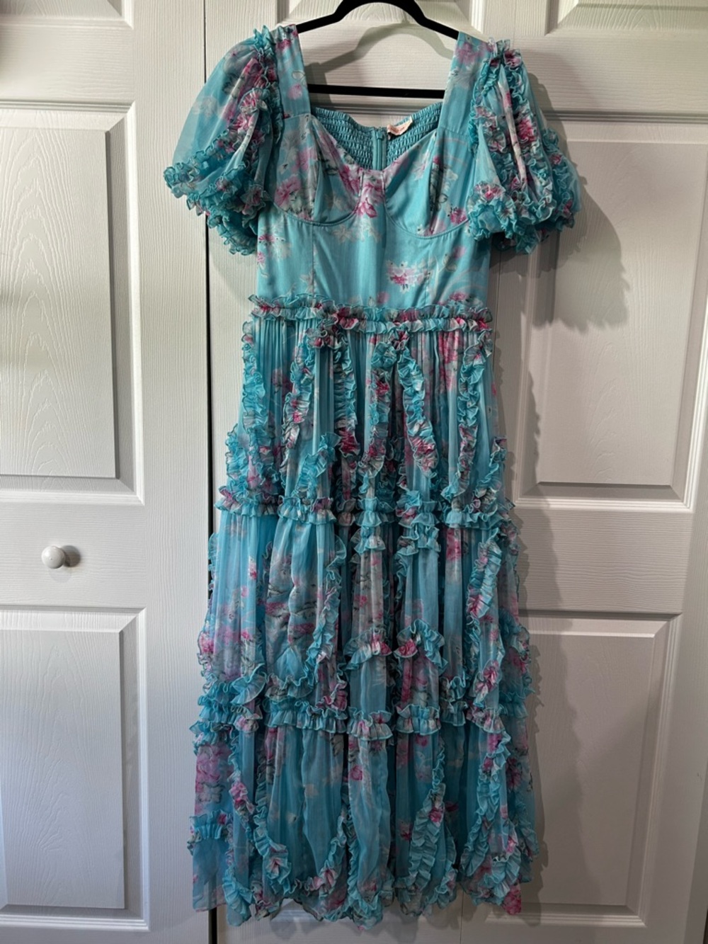 Ivy City Co. Layla Whimsical Ruffle Blue Floral Tiered Dress